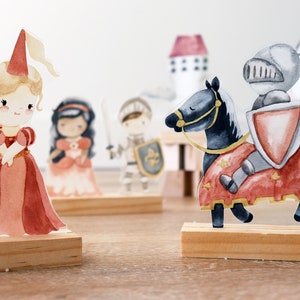 Castle princess and knights playscape, imagination scene setter, castle shelf decor, nursery decor image 1