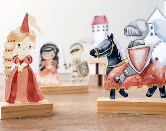 Castle princess and knights playscape, imagination scene setter, castle shelf decor, nursery decor