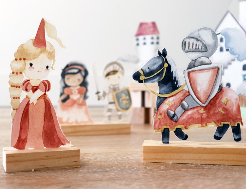 Castle princess and knights playscape, imagination scene setter, castle shelf decor, nursery decor image 1