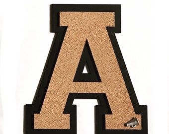 Varsity letter cork board, name sign, initial, wood letter, kids room organization, Dorm decor