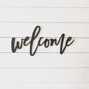 welcome sign, word cutout, wood words, wood letter image 1