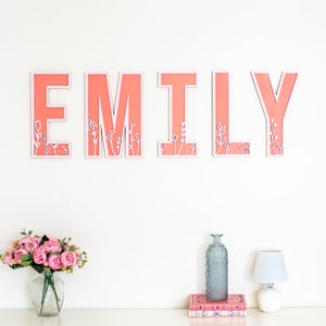 Name sign, nursery name sign, wild flower name sign for kids room, cut out name sign, layered name sign