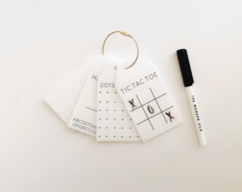 Dry erase travel games, on the go kids activities, tic tac toe, modern kids games, acrylic tic tac toe, backpack tag games, carry on tags