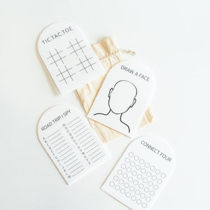 Dry erase set of 8 travel games, on the go kids, double sided kids games, acrylic tic tac toe, busy boards, road trip activities for kids