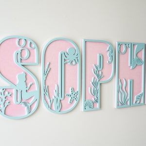 Name sign, nursery name sign, mermaid name sign for kids room, cut out name sign, layered name sign, mermaid under the sea, custom kid signs