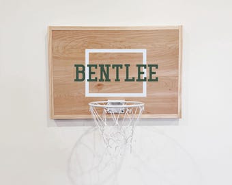 Personalized Large Basketball Hoop: Natural Wood Backboard, White Rim