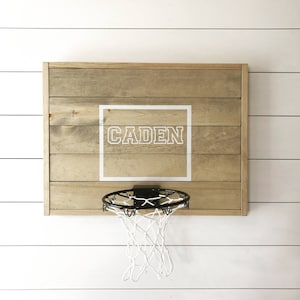 Rustic basketball goal, personalized basketball goal, basketball hoop, wood sports decor, wood backboard, weathered oak image 1