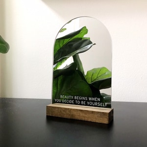 Desktop mirror, aesthetic decor mirror, positive message, mirror, mirror stand, table top sign, table top mirror, dorm decor
