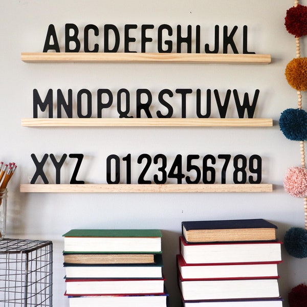 Letter board ledge, Set of 3 24” ledges, homework station decor, letter board, alphabet sign, playroom decor, letters, Montessori