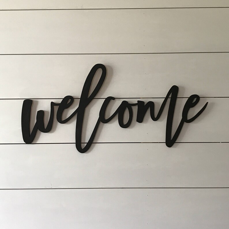 welcome sign, word cutout, wood words, wood letter image 2