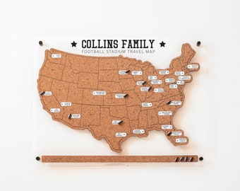 NFL stadium tour map, Football family travel map, Football stadium cork board memory board