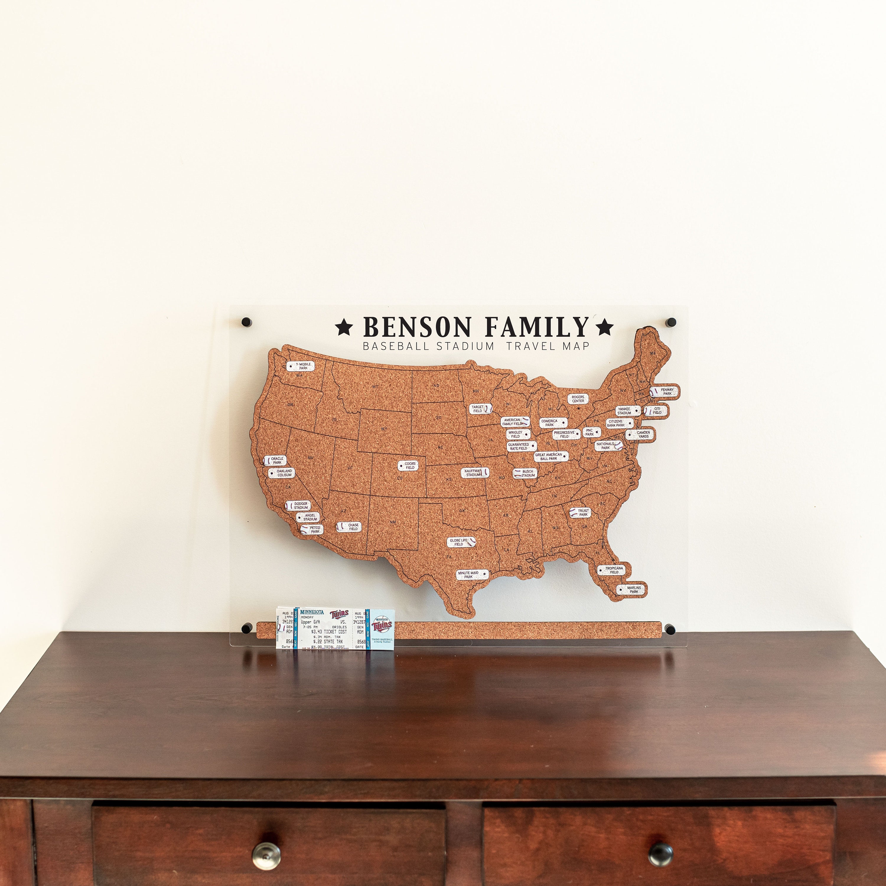 MLB Stadium Tour Map: Baseball Travel Cork Board Memory
