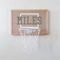 Personalized Mini Basketball Hoop: Natural Wood Backboard, White Rim