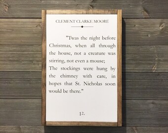 Book page sign, quote sign, Twas the night before Christmas, poem, Christmas poem