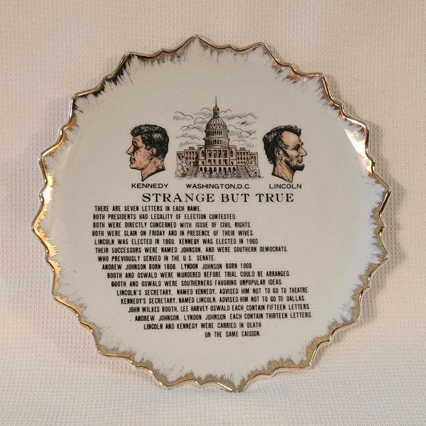 Vintage Souvenir Ceramic Display Plate Washington D.C. Presidents Abraham Lincoln John F. Kennedy Strange But True Collectible