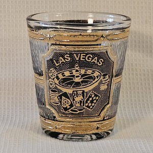 Vintage Culver Travel Souvenir Shot Glass Gold Las Vegas Casinos Keepsake Collectible