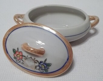 Vintage Miniature Teaset Lusterware Covered Dish Lid Made in Japan Mid-Century Flower Motif Collectible Porcelain Ceramic