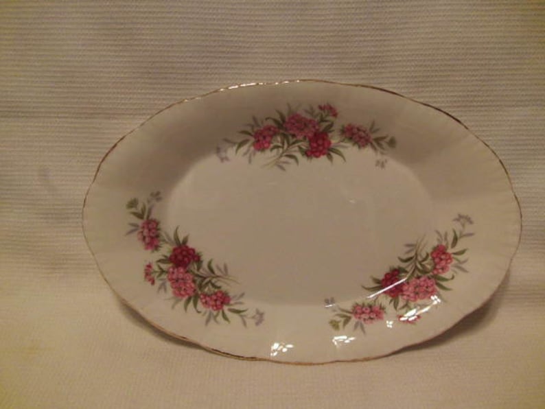 Vintage Paragon Bone China Potters Her Majesty The Queen England Oval Dish Pink Floral Sweet William Blooms