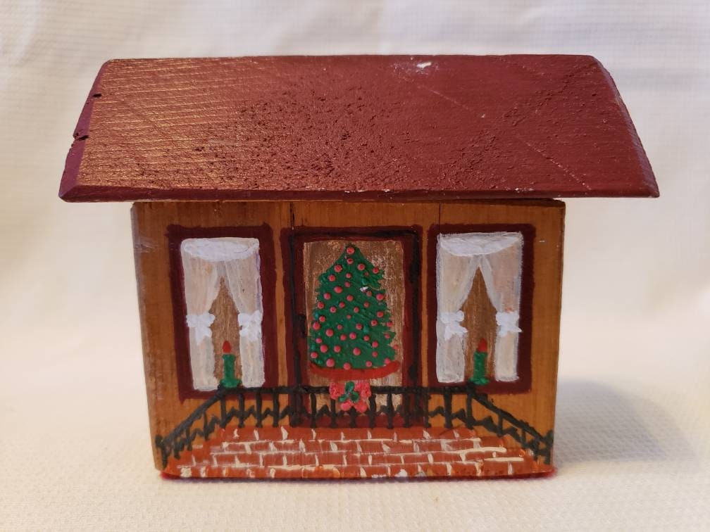 Vintage Wooden Block Christmas House & Christmas Tree Etsy España