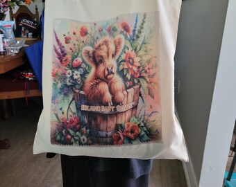 Highland Cow Tote Bag: Floral Farmhouse Style