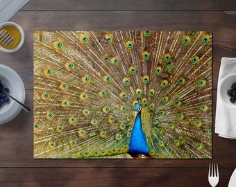 Plastic placemat peacock doing the wheel