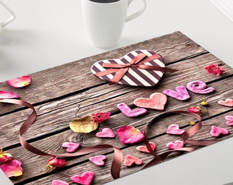 Original plastic placemat Valentine's Day Heart on wooden planks