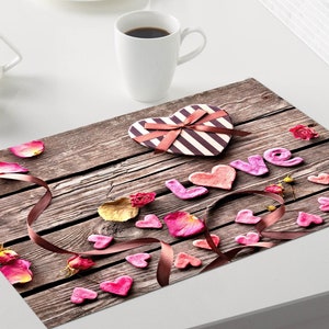 Original plastic placemat Valentine's Day Heart on wooden planks image 1