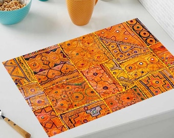 Orange indian laminated Placemat A3 Sized Washable Table Decor