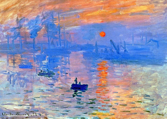 CM = Claude Monet, Impression, Lever de soleil, Reproduction de tableau mural peint à la main, huile sur toile DE1 - France