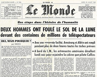 Laminated placemat old newspapers first steps on the moon