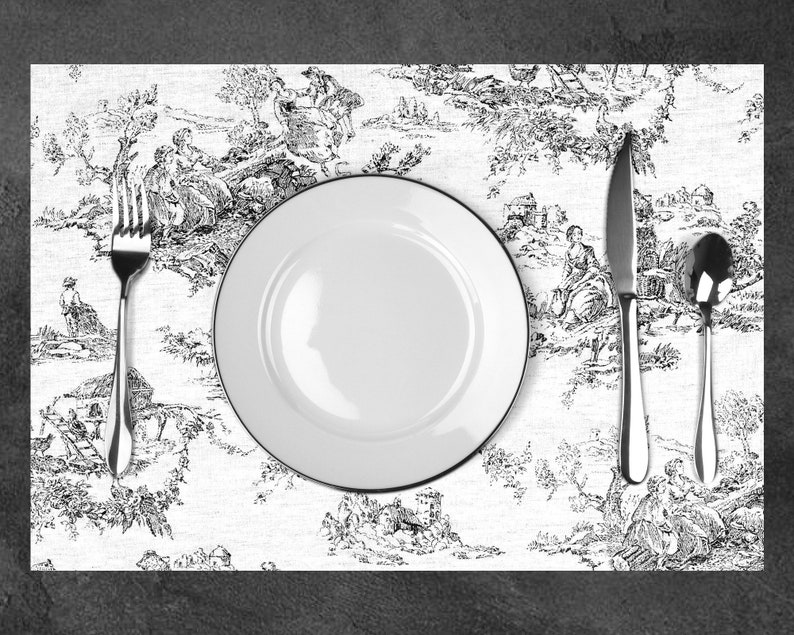 Original Plastic Placemat Black Toile De Jouy Number 3 Etsy