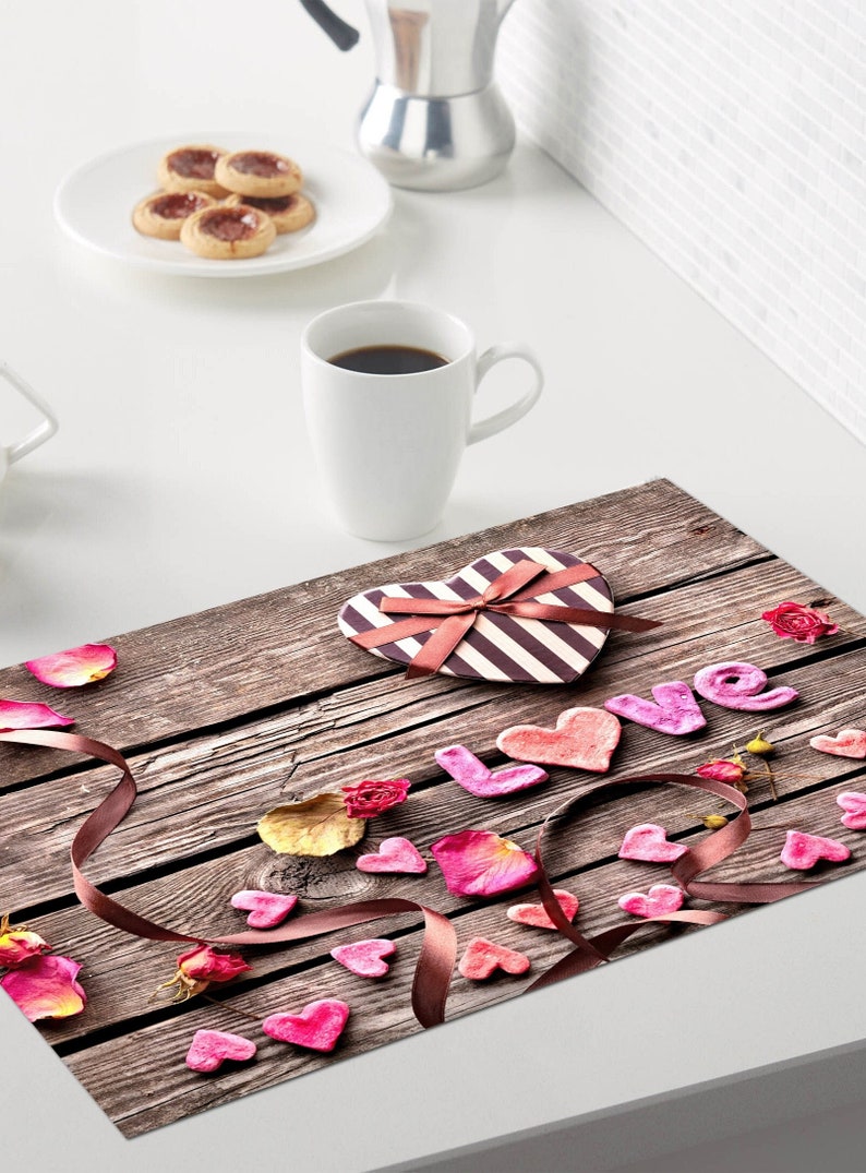 Original plastic placemat Valentine's Day Heart on wooden planks image 1