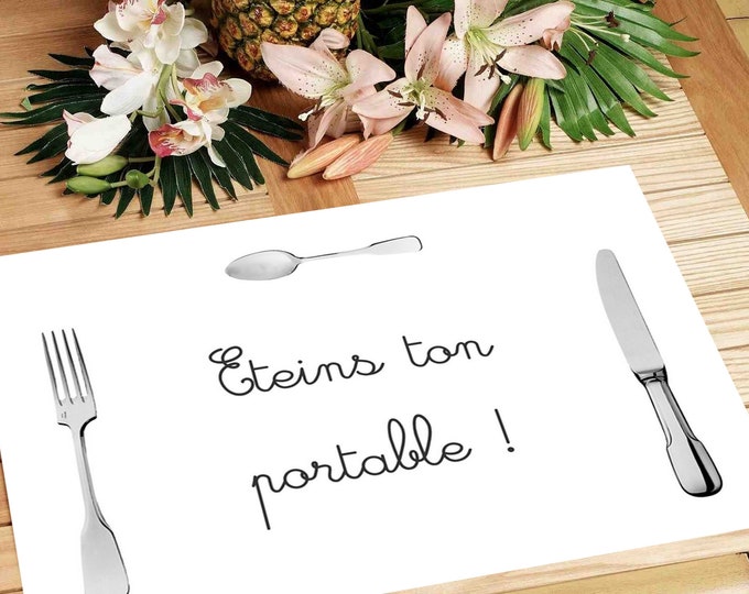 Featured listing image: Humorous laminated placemat "Turn off your mobile"