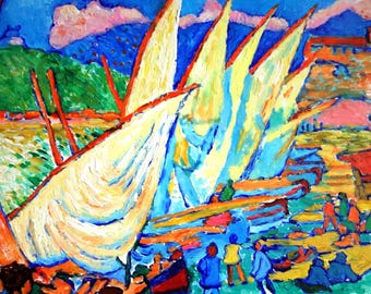 Set de table plastifié André Derain Bateaux de pêcheurs à Collioure / Déco Fauvisme Marine / Fabriqué en France