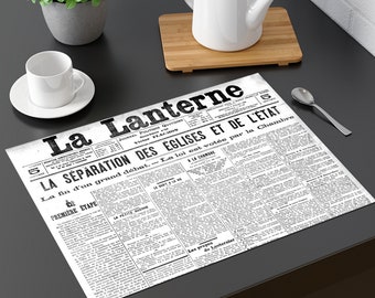 Plastic placemat old newspaper French secularism