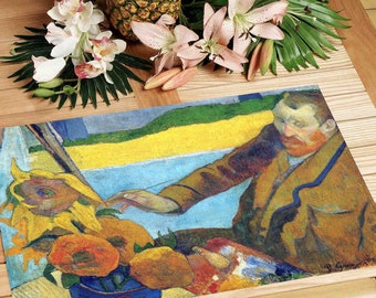 Set de table plastifié Gauguin Van Gogh peignant des tournesols | Déco Post-Impressionniste Arles