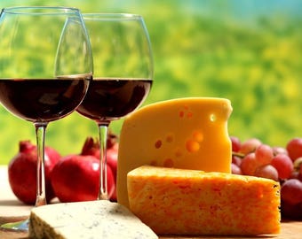 Plastic placemat glasses of wine and cheese