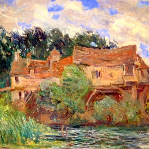 Monet laminierte Tischsets Häuser auf der Old Vernon Bridge