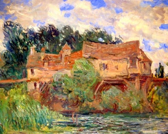 Original plastic placemat Monet Houses on the Old Bridge at Vernon