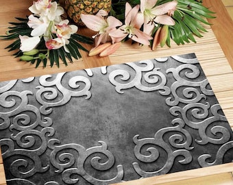 Laminated placemat silver baroque pattern