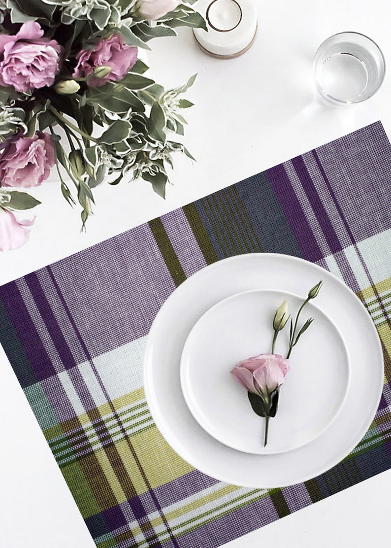 Laminated Placemat Purple and Green Plaid Pattern Etsy