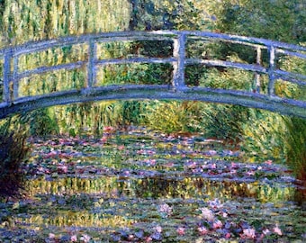 Monet Placemat A3 Sized Washable Table Decor Japanese Footbridge and Water Lily Pool