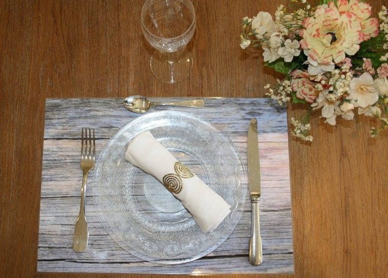 Set de table plastifié planches en bois gris - Etsy France