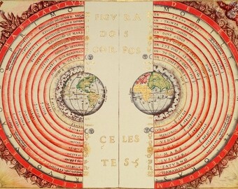 Laminated placemat Ptolemy old map of the universe