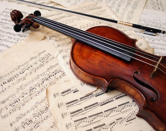 Plastic placemat sheet music and violin