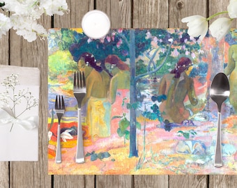 Set de Table Plastifié Gauguin Baigneuses | Art Post-Impressionnisme Déco Exotique Couleurs Tahiti | Fait Main France