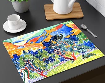 Set de table plastifié André Derain Paysage à Collioure / Déco Fauvisme Provence Oliviers