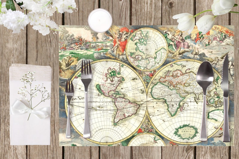 Laminated Placemat Old Map of the World Etsy