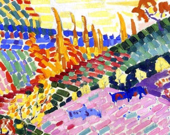 Set de table plastifié Robert Delaunay Paysage aux Vaches / Néo-Impressionniste & Scène Champêtre / Fabriqué en France