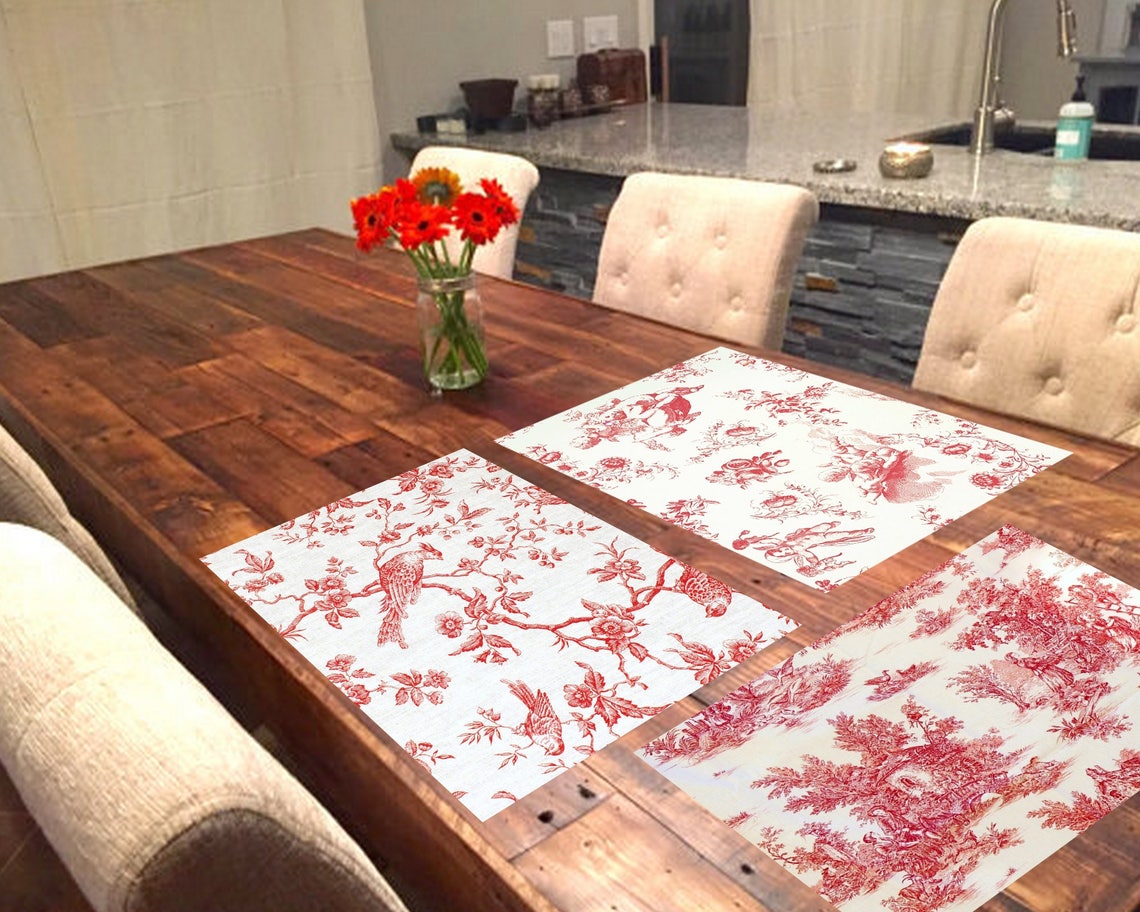 Set De Table Plastifié Set de table plastifié motif toile de Jouy rouge numéro 3 | Etsy France